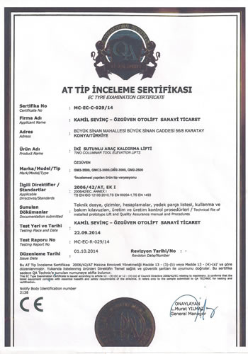 �z G�ven oto lift CE sertifikas�